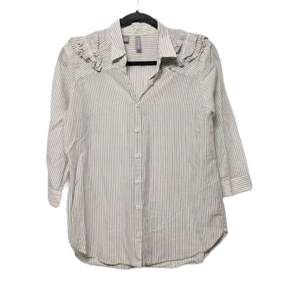 SIBEL SARAL Striped Ruffle Shoulder Button Top XS - Picture 1 of 5